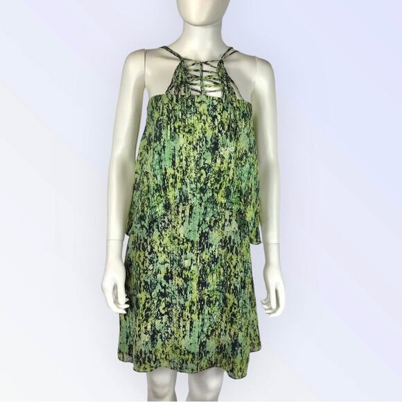 BCBG MaxAzria Silk Dress Green & Black Lightweight Knee Length - Picture 2 of 7